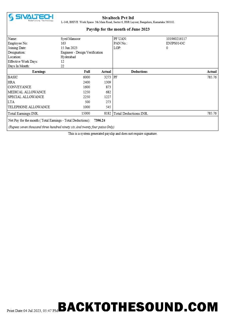 İndir Sivaltech payslip in Word and PDF Formatlar.PDF, 1 Örnek taslak
