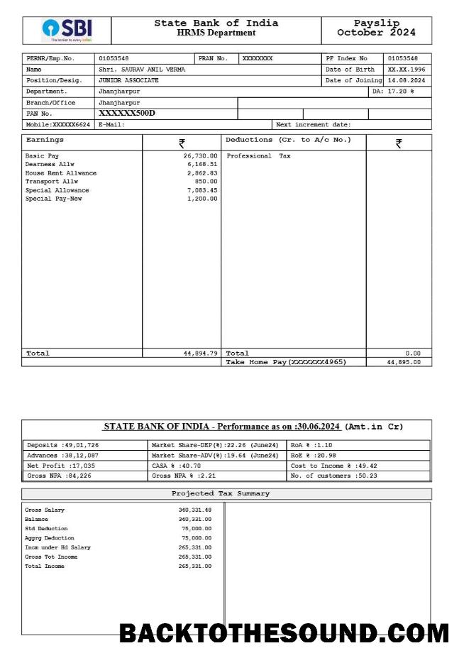 İndir State Banka of Hindistan payslip in Word and PDF Formatlar.PDF, 1 Örnek tasarım