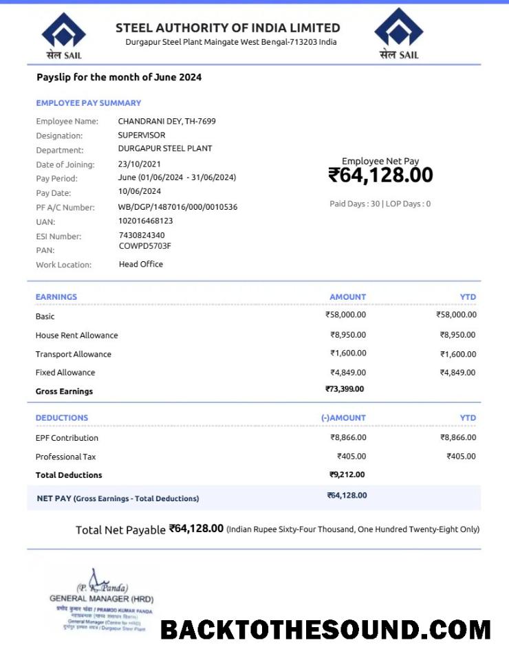 İndir Steel Authority of Hindistan payslip in Word and PDF Formatlar.PDF, 1 Örnek taslak