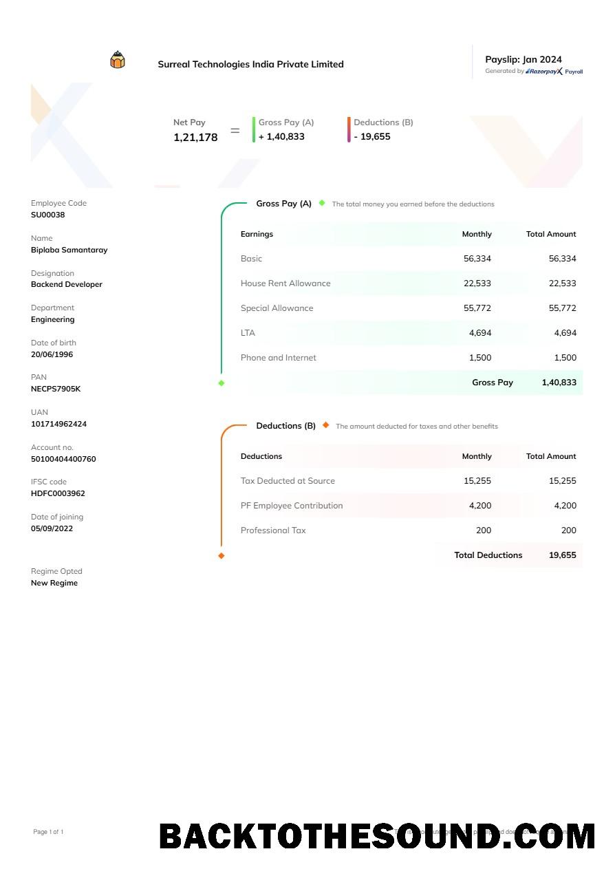 İndir Surreal Technologies Hindistan payslip in Word and PDF Formatlar.PDF, 1 Örnek şablon