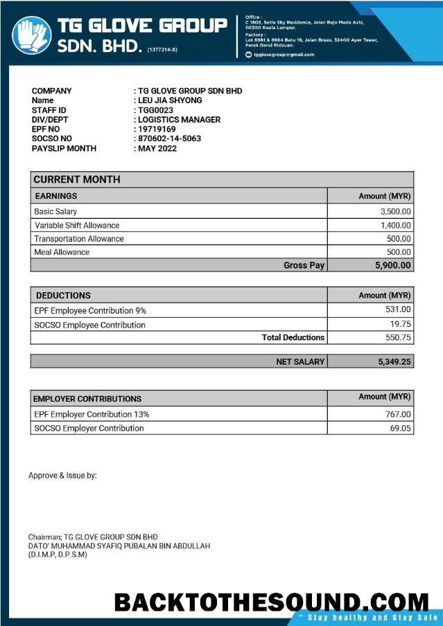 İndir TG Glove Group manufacture payslip in Word and PDF Formatlar.PDF, 1 Örnek ön izleme