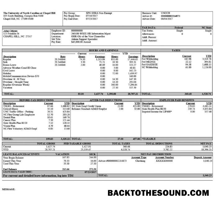 İndir THE üniversite of North Carolina at Chapel Hill paystub in Word and PDF Formatlar Örnek örnek