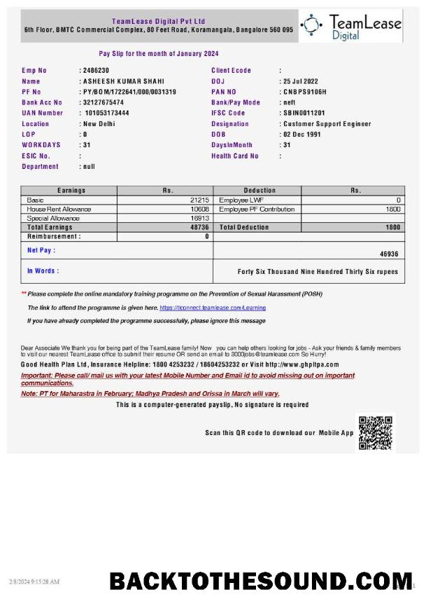 İndir TeamLease Digital payslip in Word and PDF Formatlar.PDF, 1 Örnek şablon
