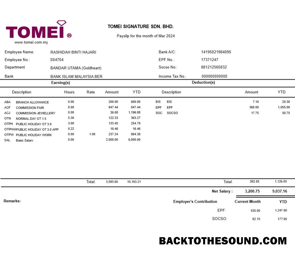 İndir Tomei İmza jewellery payslip in Word and PDF Formatlar.PDF, 1 Örnek şablon