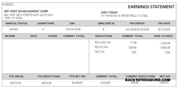 İndir ABD 601 WEST management corporation payslip in Word and PDF Formatlar Örnek örnek