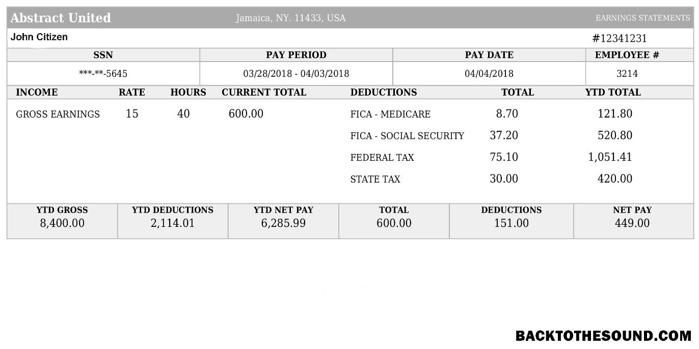 İndir ABD ABSTRACT birleşik payslip Word and PDF Formatlar Örnek taslak