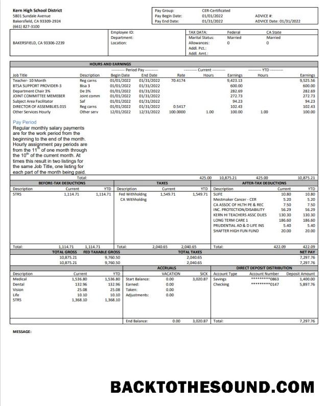 İndir ABD California Kern highschool District earnings Örnek şablon