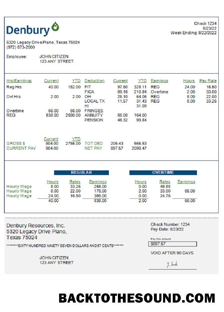 İndir ABD Denbury Resources Inc. oil & Gaz Şirket pay stub Örnek ön izleme