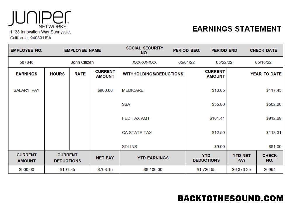 İndir ABD Juniper networking Şirket pay stub Örnek tasarım