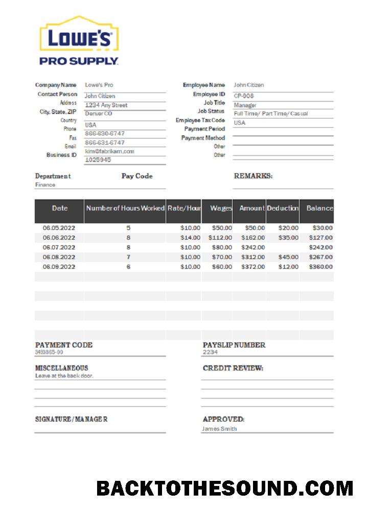 İndir ABD Lowe’s Pro Supply wholesale Şirket pay stub Örnek ön izleme