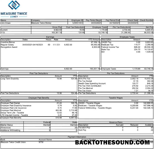İndir ABD MEASURE Twice Financia payslip in Word and PDF Örnek örnek