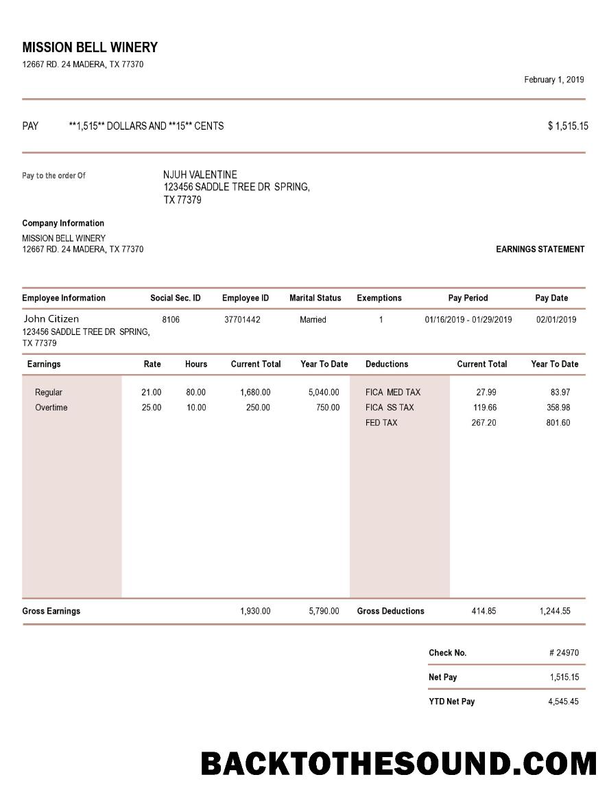 İndir ABD MISSION Bell Winery earning Hesap Özeti in Word and PDF Formatlar Örnek örnek