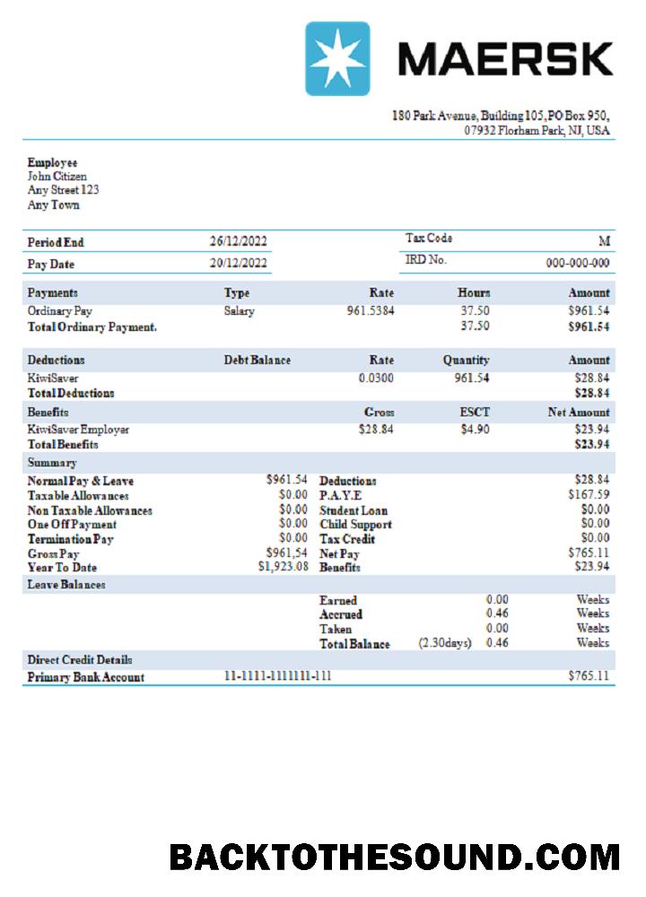 İndir ABD Maesk Kargo Şirket pay stub Örnek örnek