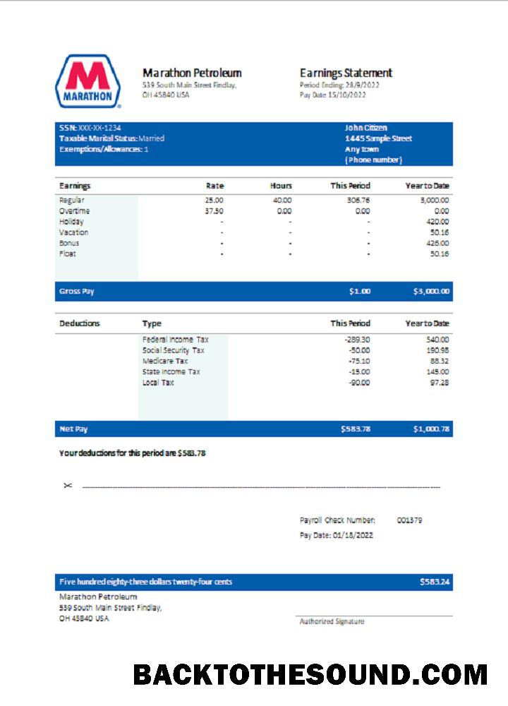 İndir ABD Marathon Petroleum Şirket pay stub Örnek taslak