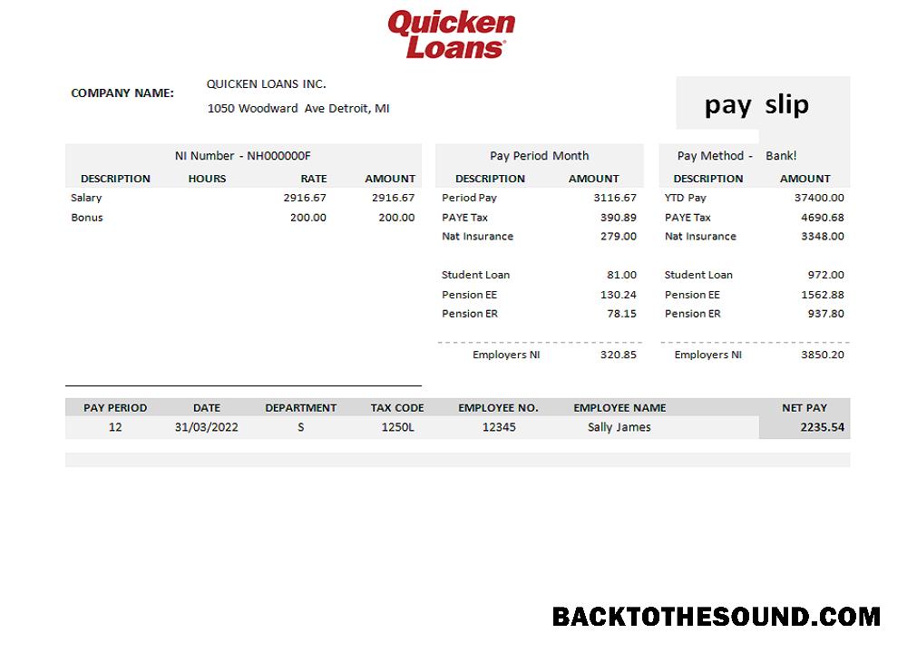 İndir ABD Quicken Loans Inc. İpotek Kredi Şirket pay stub Örnek ön izleme