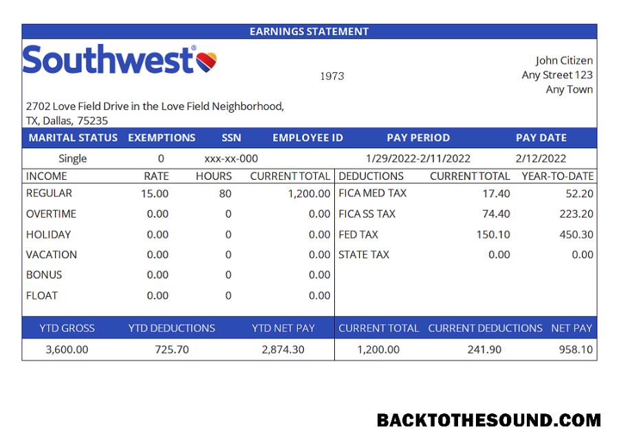 İndir ABD Southwest Airlines airlines Şirket pay stub Örnek şablon