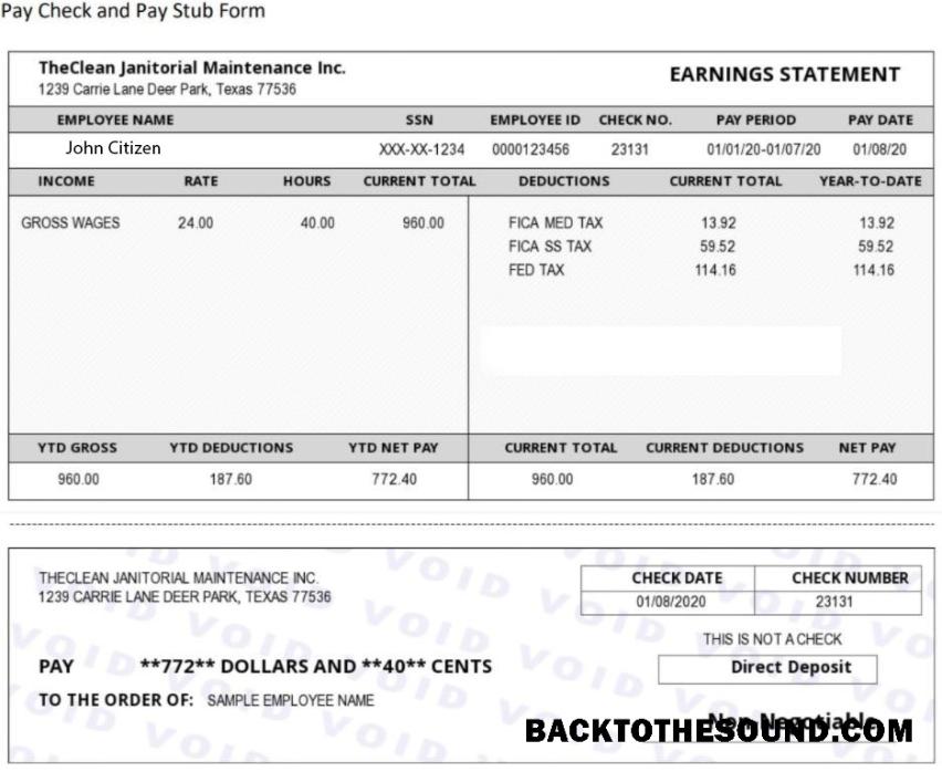 İndir ABD THE CLEAN Janitorial Mainenance Inc pay stub in Word and PDF Formatlar Örnek şablon