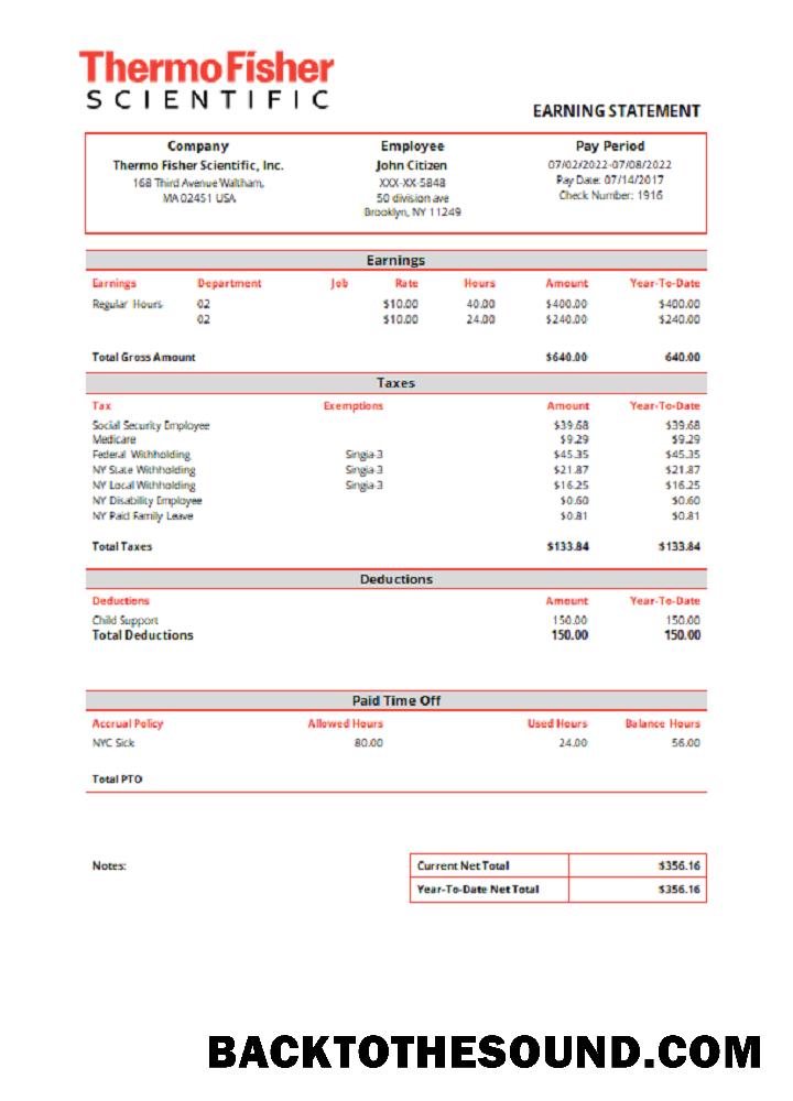 İndir ABD Thermo Fisher Scientific laboratory instruments Şirket pay stub Örnek ön izleme