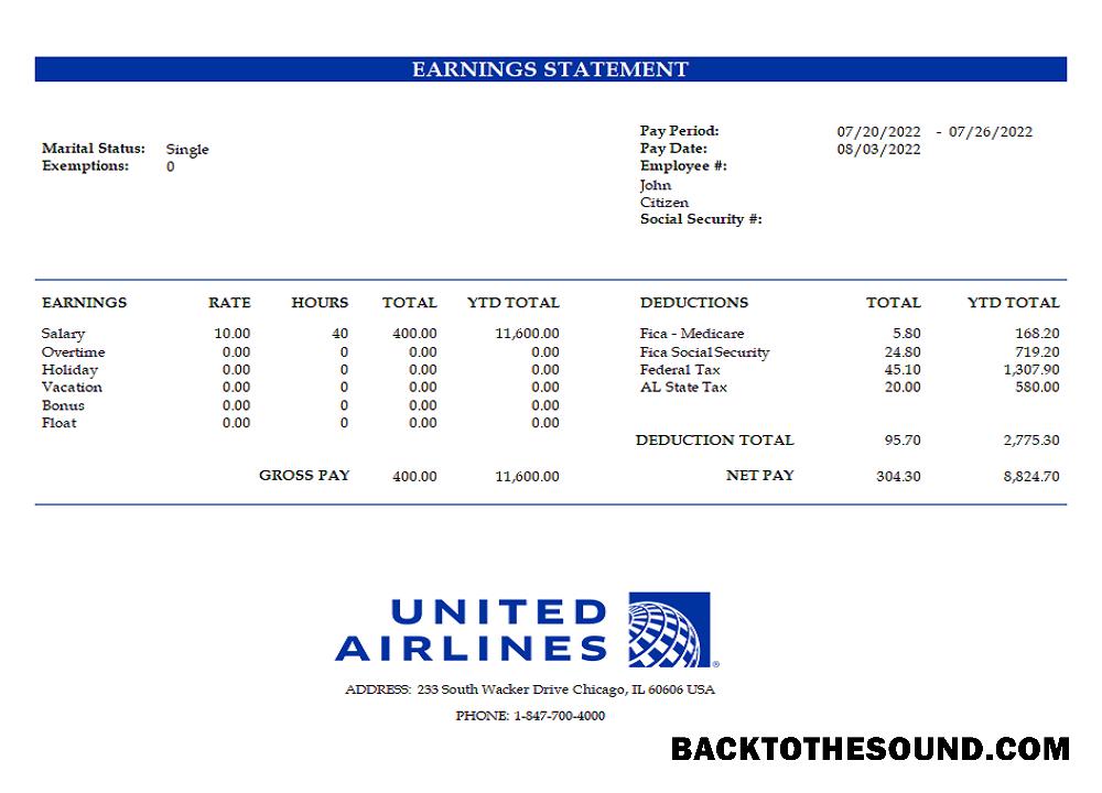 İndir ABD birleşik Airlines Holdings airlines Şirket pay stub Örnek taslak