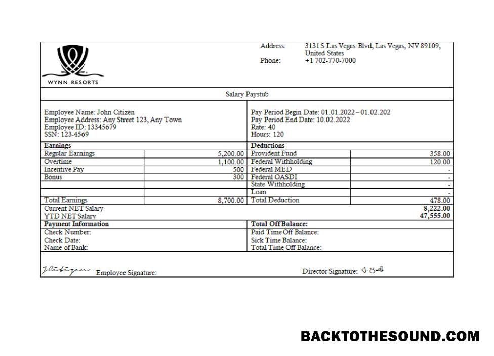 İndir ABD Wynn Resorts hospitality Şirket pay stub Örnek örnek