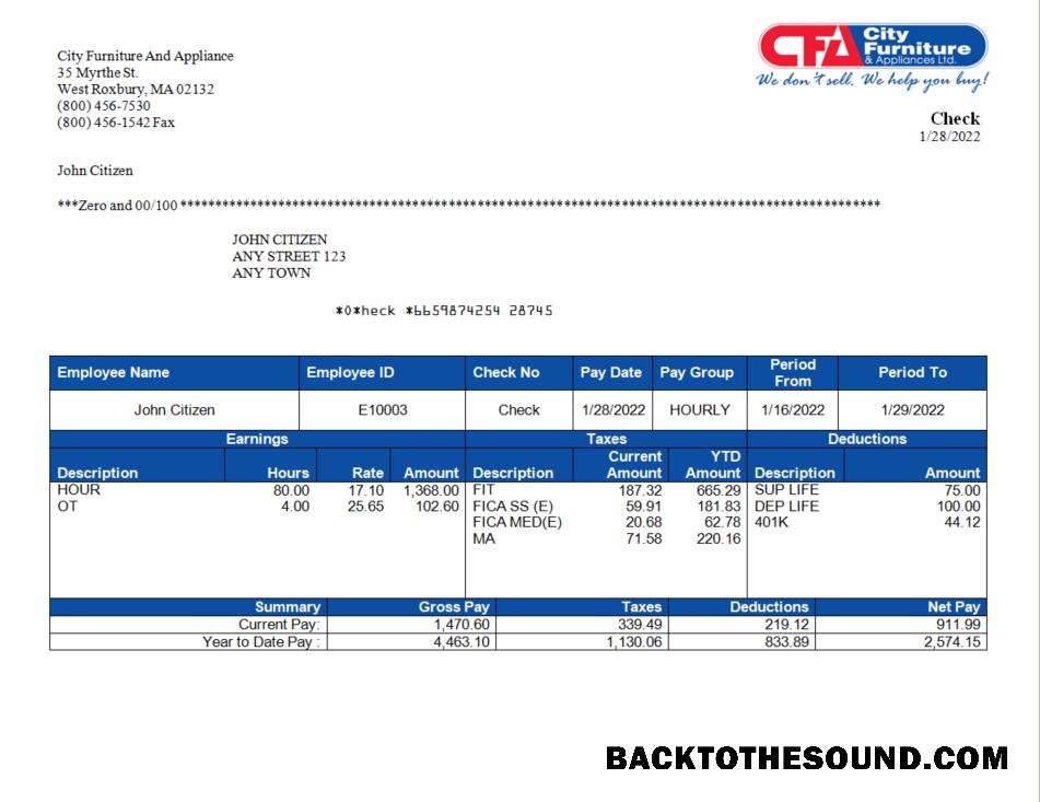 İndir ABD furniture & appliances employee sheet Örnek ön izleme