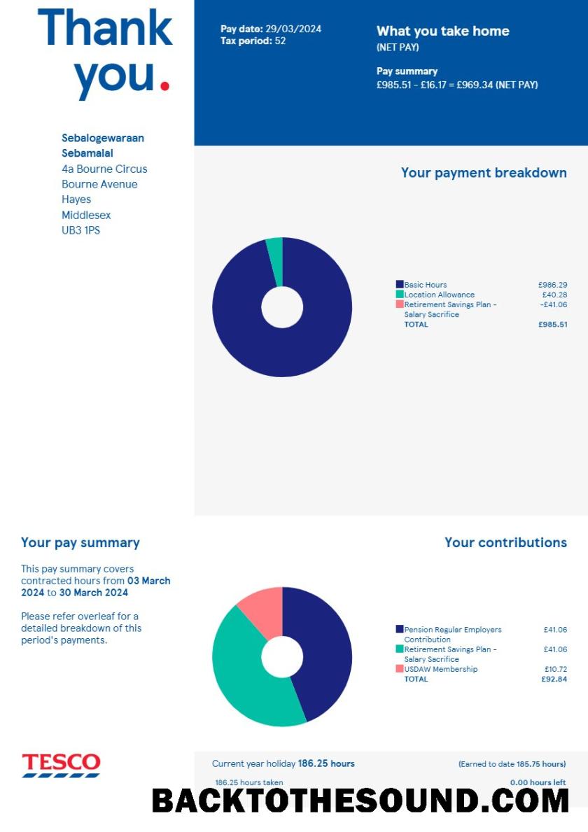 İndir Birleşik Krallık Tesco Stores payslip in Word and PDF Formatlar.PDF, 1 Örnek taslak
