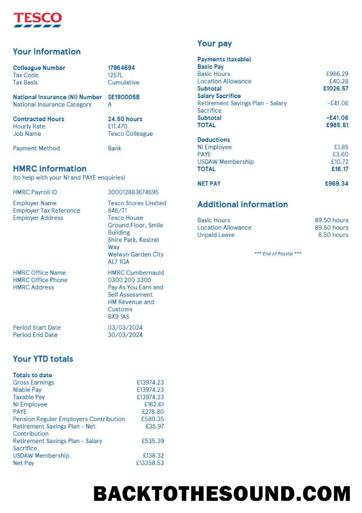 İndir Birleşik Krallık Tesco Stores payslip in Word and PDF Formatlar.PDF, 2 Örnek şablon