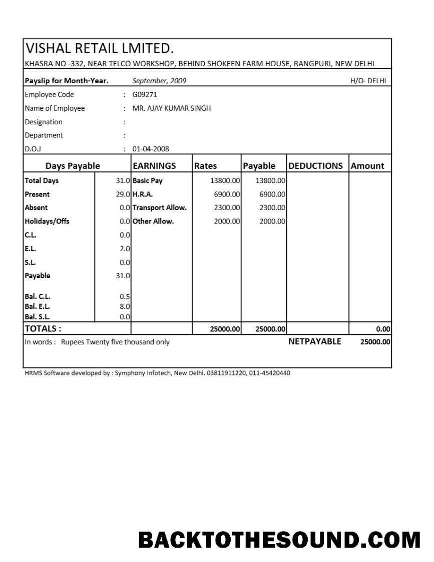 İndir Vishal Retail LTD payslip in Excel and PDF Formatlar.PDF, 1 Örnek taslak
