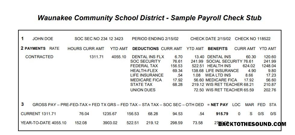 İndir Waunakee Community okul District payroll check stub Word and PDF Örnek taslak