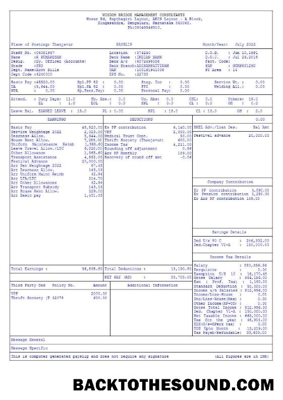 İndir Wisdom Bridge Management Consultants payslip in Word and PDF Formatlar.PDF, 3 Örnek taslak