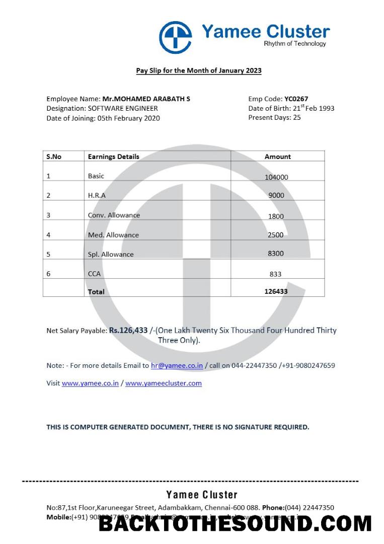 İndir Yamee Cluster Yazılım Şirket payslip in Word and PDF Formatlar.PDF, 1 Örnek örnek