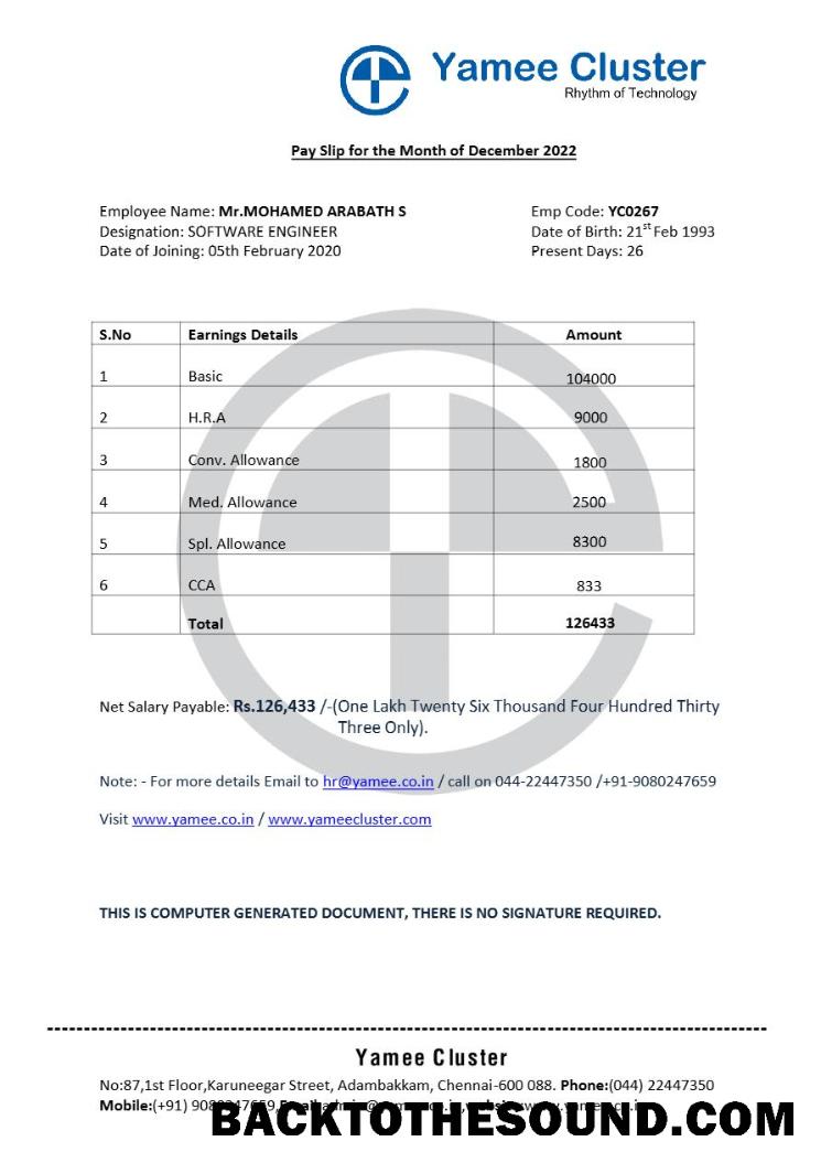 İndir Yamee Cluster Yazılım Şirket payslip in Word and PDF Formatlar.PDF, 2 Örnek tasarım