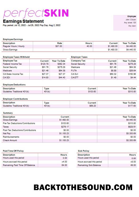 İndir dermatology Şirket paystub in Word and PDF Formatlar Örnek örnek