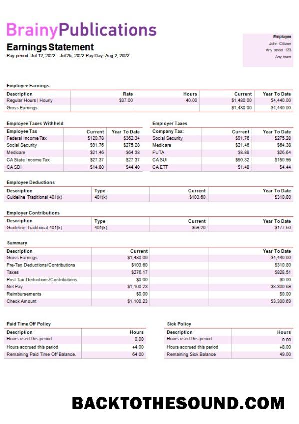 İndir digital publishing Şirket paystub in Word and PDF Formatlar Örnek şablon