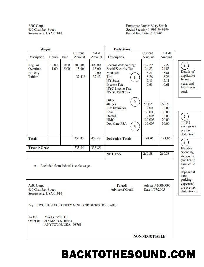 İndir employee hourly pay stub Word and PDF Örnek şablon
