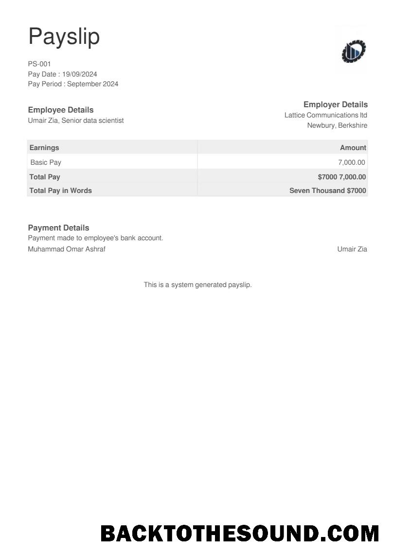 İndir Ekipman testing Şirket payslip in Word and PDF Formatlar.PDF, 1 Örnek taslak