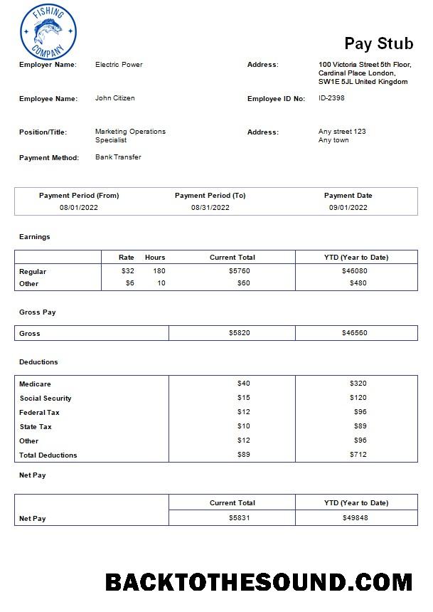İndir fishing Şirket payroll in Word and PDF Formatlar Örnek örnek