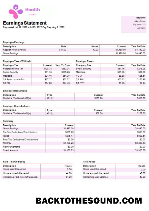 İndir Sağlık services Şirket paystub in Word and PDF Formatlar Örnek örnek