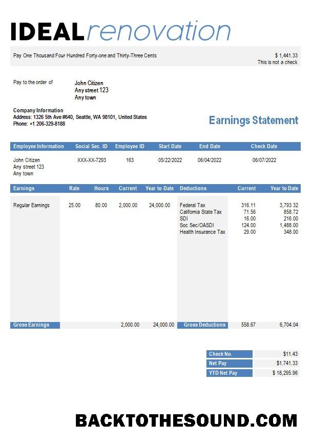 İndir home renovation Şirket paystub in Word and PDF Formatlar Örnek örnek