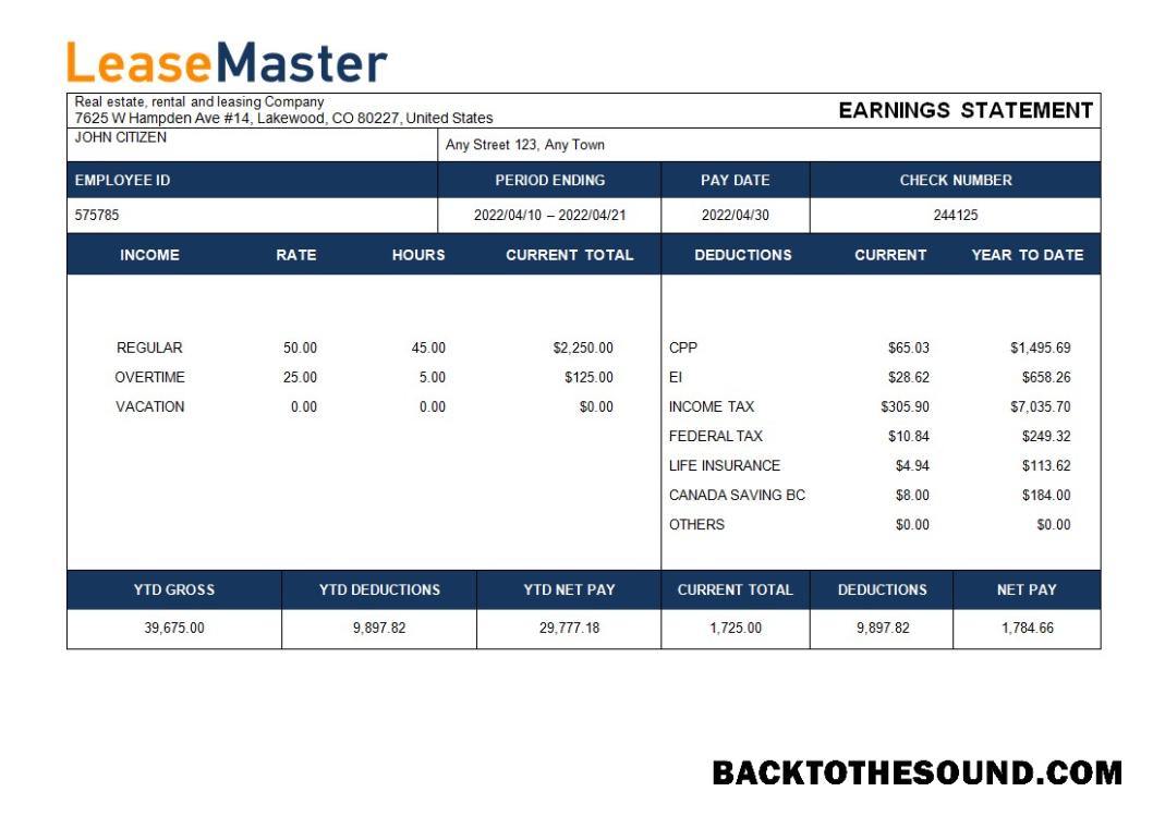 İndir Gerçek estate, rental and leasing Şirket payslip in Word and PDF Formatlar Örnek ön izleme