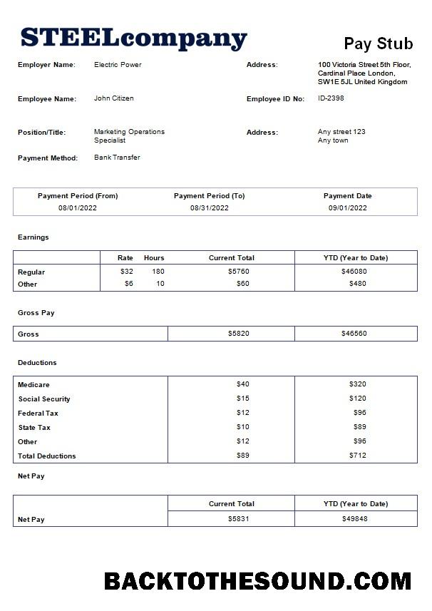 İndir steel Şirket payroll in Word and PDF Formatlar Örnek taslak