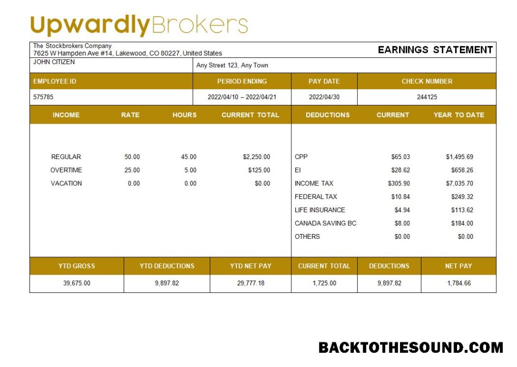 İndir stockbrokers Şirket payslip in Word and PDF Formatlar Örnek örnek