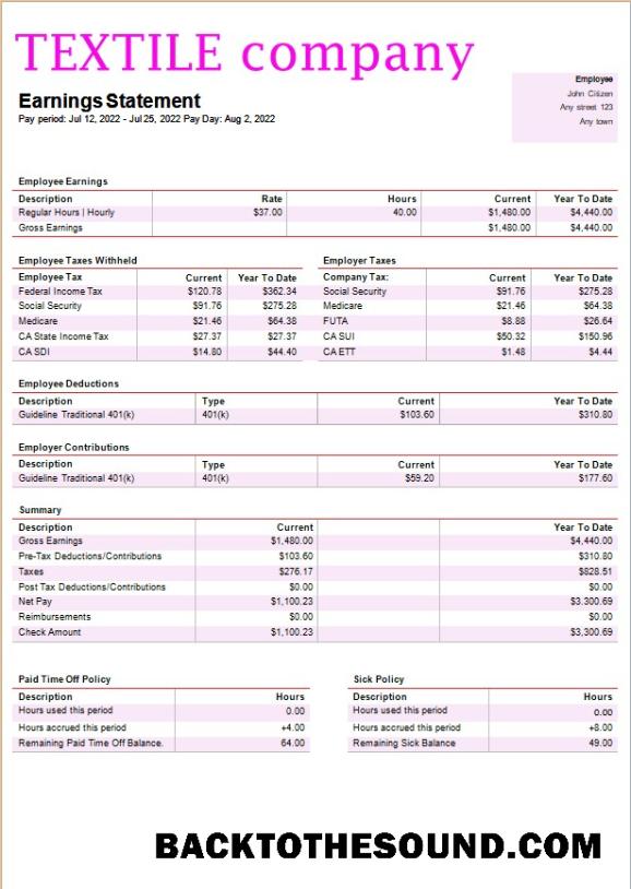 İndir tekstil Şirket payroll in Word and PDF Formatlar Örnek şablon