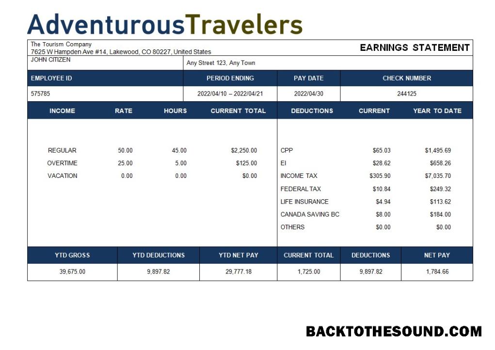 İndir tourism Şirket paystub in Word and PDF Formatlar Örnek şablon