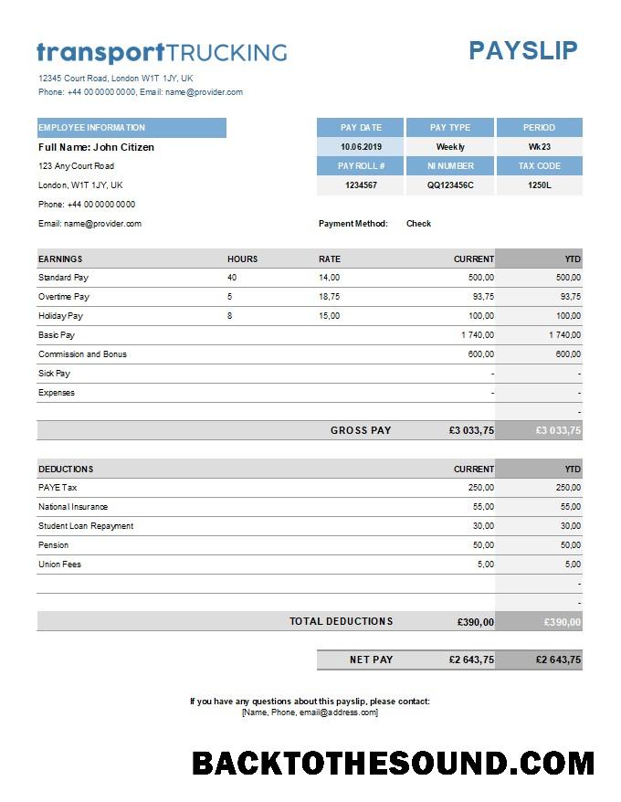 İndir transport Şirket payroll in Excel and PDF Formatlar Örnek tasarım