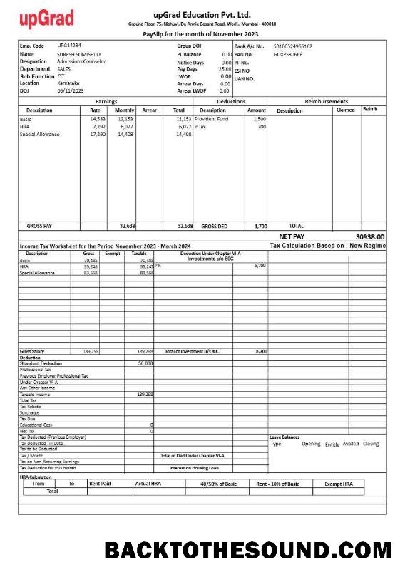 İndir upGrad Educaton payslip in Word and PDF Formatlar.PDF, 1 Örnek tasarım