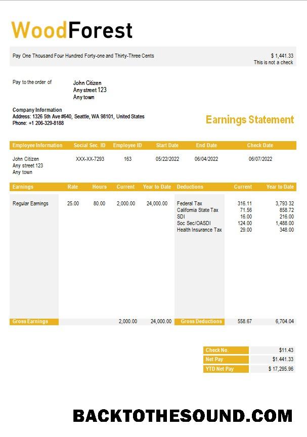İndir Ahşap corporation payslip in Word and PDF Formatlar Örnek şablon