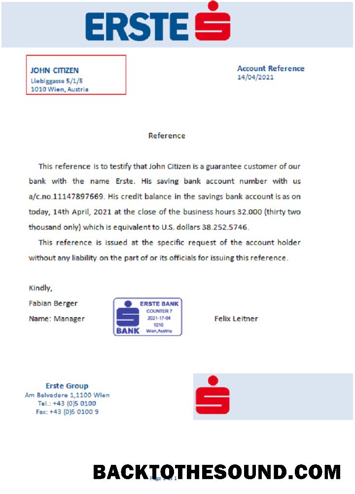 İndir Avusturya Erste Referans Örnek şablon
