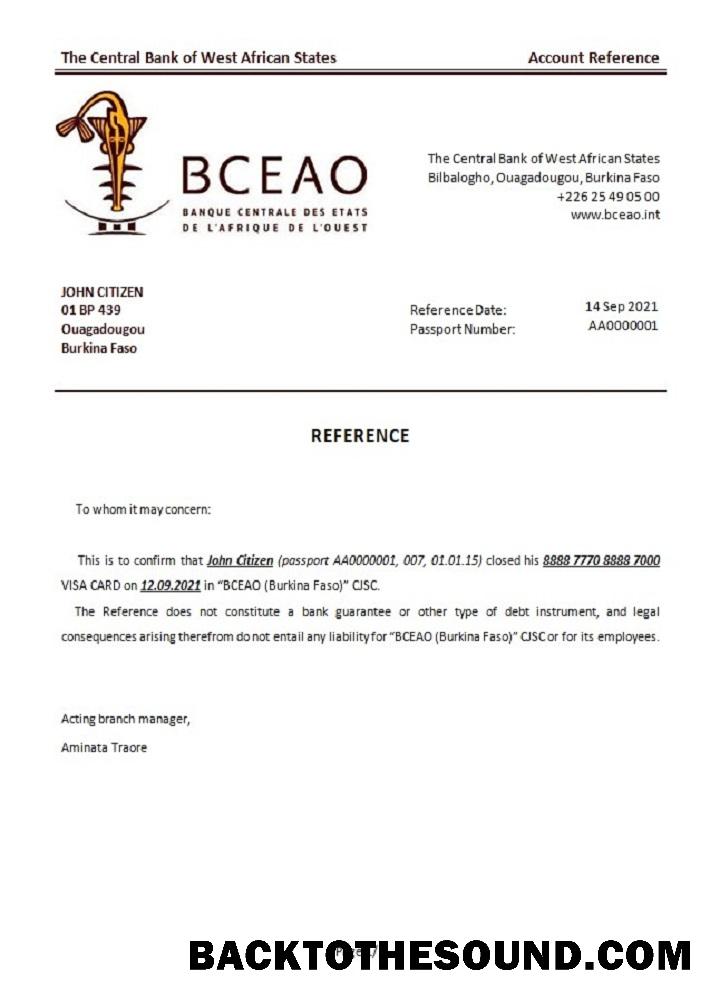 İndir Burkina Faso The Central Banka of West African States closure Referans Örnek şablon
