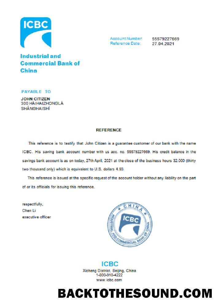 İndir Çin Industrial and ticari Banka Referans Örnek ön izleme